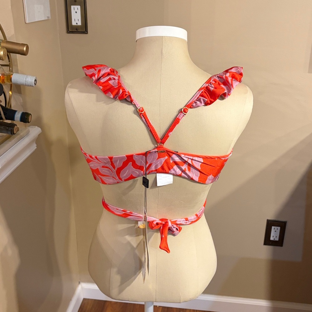 PatBO Red & Pink Floral Ruffle Strap bikini - Picture 2 of 9